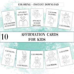 10 carte di affermazione stampabili da colorare per bambini – Mindfulness e rafforzamento della fiducia in se stessi – Mentalità positiva PDF – Download digitale (EN)