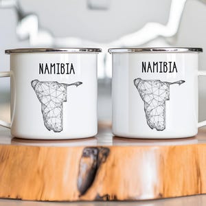 Weiße Emaille-Tasse "Namibia mit Karte" (350 ml) | Tasse mit Landkarte, Afrika | Geschenk für Reiselustige |  beidseitig bedruckt