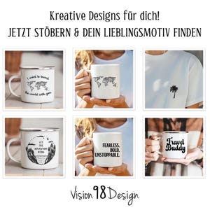 Weiße Emaille-Tasse "Namibia mit Karte" (350 ml) | Tasse mit Landkarte, Afrika | Geschenk für Reiselustige |  beidseitig bedruckt, Wanderlust, Globetrotter, Geschenk Reisende, Palmenshirt, Reiselust