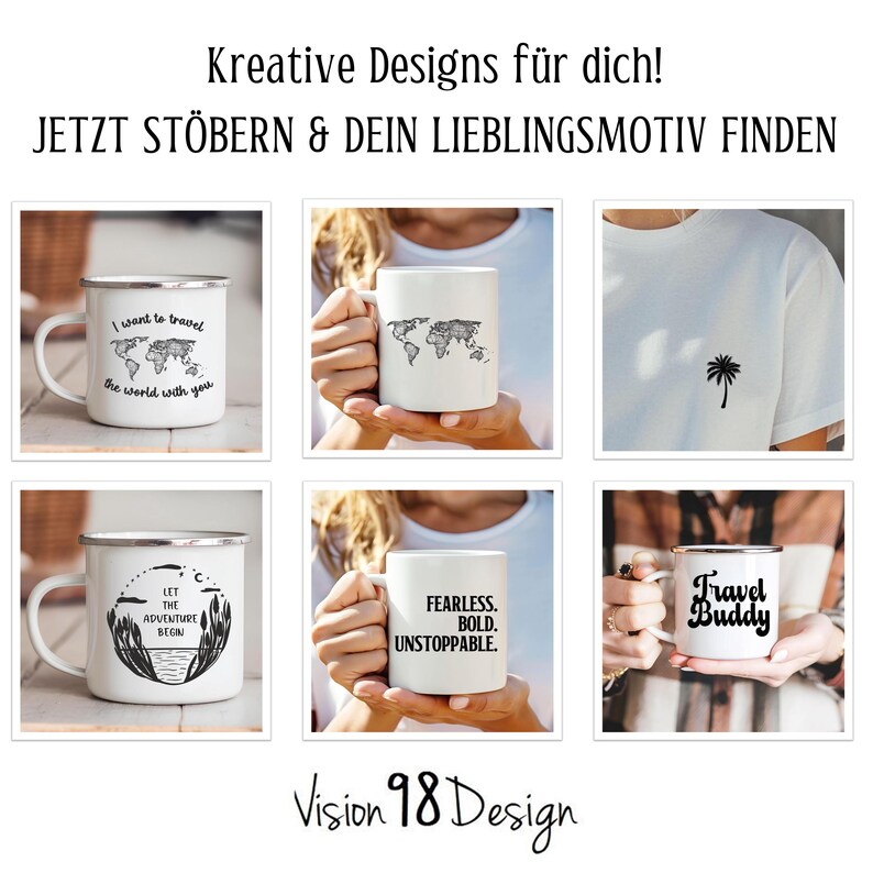 Weiße Emaille-Tasse "Namibia mit Karte" (350 ml) | Tasse mit Landkarte, Afrika | Geschenk für Reiselustige |  beidseitig bedruckt, Wanderlust, Globetrotter, Geschenk Reisende, Palmenshirt, Reiselust