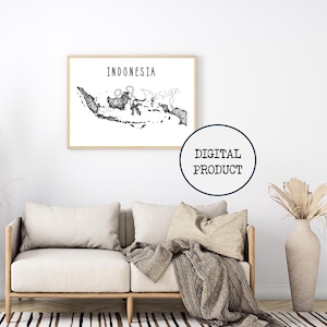 Landkarte Indonesien Print, Karte, Poster, Asien, Jakarta, Wand, Deko, druckbare Landkarte