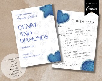 Denim and Diamonds Bachelorette Invite, Disco Cowgirl, Nashville Bachelorette, Digital Download Itinerary Template, Edit in Canva