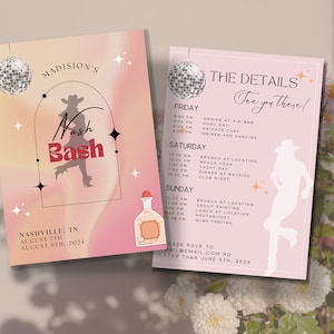 Nash Bash Bachelorette Invite | Digital Download Itinerary Template | Disco Cowgirl | Edit in Canva | Nashville Bachelorette