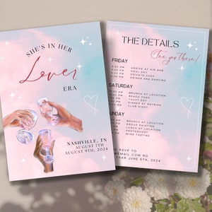 Lover Era Bachelorette Invite | Digital Download Itinerary Template | Bridal Era Theme Bachelorette | Edit in Canva | Printable Invite