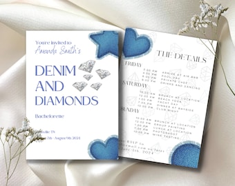 Denim and Diamonds Bachelorette Invite, Disco Cowgirl, Nashville Bachelorette, Digital Download Itinerary Template, Edit in Canva