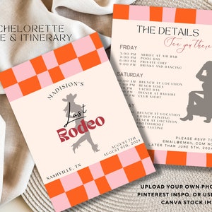 Last Rodeo Bachelorette Invite | Digital Download Itinerary Template | Retro | Nash Bash | Edit in Canva | Nashville Bachelorette