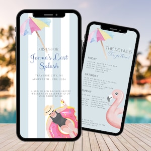 Last Splash Bachelorette Invite | Digital Download Itinerary Template | Pool Party Bachelorette | Editable Template
