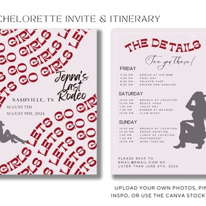 Lets Go Girls Bachelorette Invite | Digital Download Itinerary Template | Disco Cowgirl | Edit in Canva | Nashville Bachelorette | Nash Bash