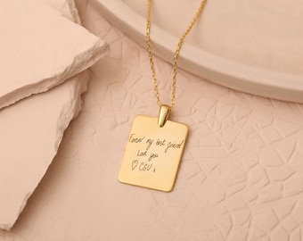 Personalisierte Handschrift Halskette gravierte Unterschrift Handschrift Halskette Ihre eigene Handschrift Halskette Geschenk für Mama Valentinstag Geschenk