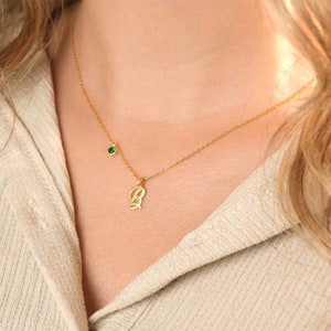 Initial Birthstone Necklace, Custom Letter Necklace with Birthstone, Family Birthstone Necklace, Gift for Birthday, Christmas Gift, Gift BF