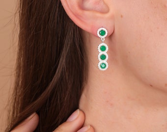 Emerald Green Earrings, May Birthstone Earrings, Emerald Hoop Earrings, Green Stone Earrings, Dainty Green Earrings, Gift for Her