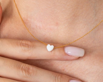 Natürliche Perlmutt-Herz-Halskette Kleine Herz-Halskette Herz-Choker-Halskette Kleine Herz-Halskette Beste Geschenk für Freundin Geschenk für Sie
