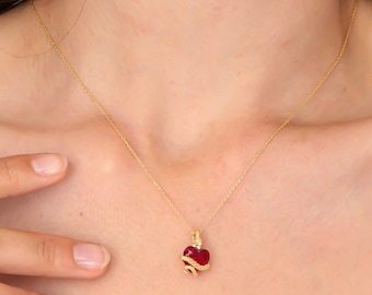 Herz Schlange Spirale Halskette, Schlange Umarmung Halskette, rotes Herz Anhänger, roter Rubin Schlange Anhänger, Schlangen Liebhaber Geschenk, Reptil Halskette, Geschenk GF