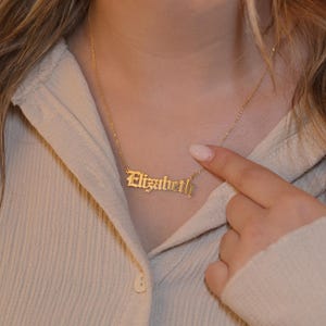 Gothic Name Necklace, Custom Old English Name Necklace, Personalized Jewelry Gift for Christmas, Gift for Mom, Name Plate Necklace, Gift her