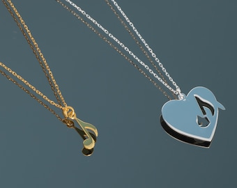 Musik Hinweis Halskette Silber Herz Note Halskette Note und Herz Halskette Musikalische Schmuck Geschenk für Musiker Geschenk für Musiklehrer