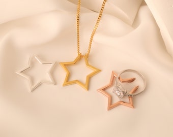 Collier porte-bague étoile en forme d'étoile, collier gardien, bague de mariage, collier cadeau pour amoureux des étoiles, porte-bague magique, cadeau fête des mères