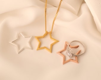 Stern-Ring-Halter-Halskette Sternform Ring-Wächter-Halskette Hochzeit Ring-Wächter-Halskette Geschenk für Stern-Liebhaber-Magie-Ring-Halter-Mutter-Tagesgeschenk