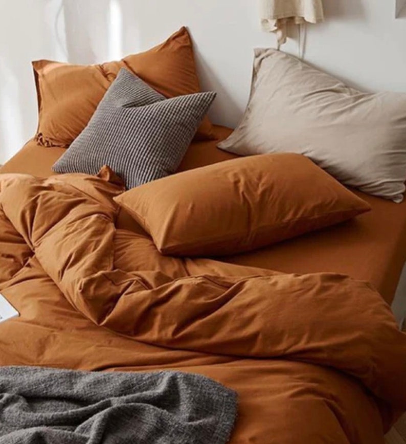 EVER LASTING Green Orange Bedding Set Queen Burnt Orange Etsy