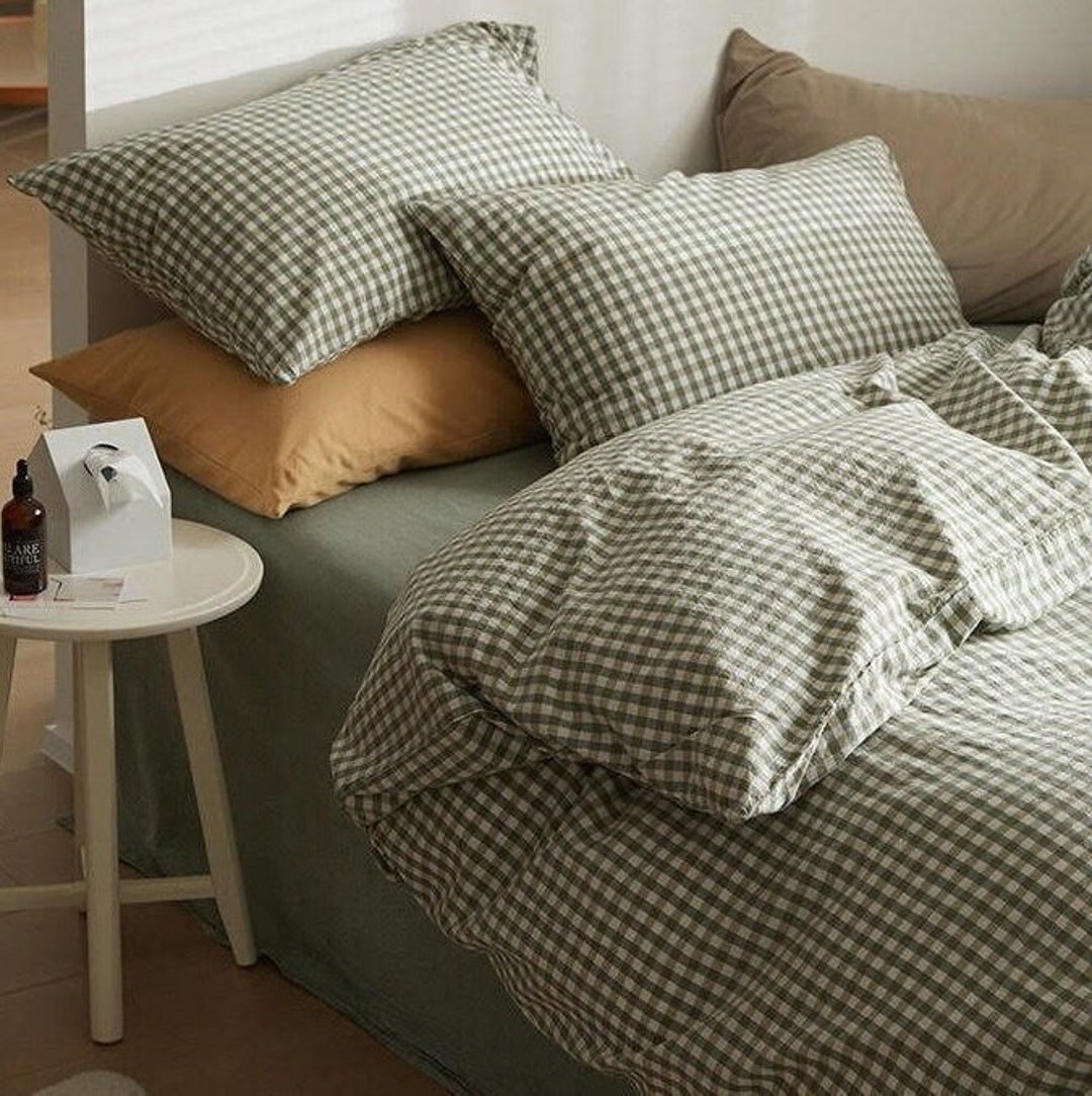 EVER LASTING Green Gingham Bedding Set Green Cotton Bedding Etsy
