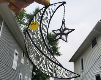 Stained Glass Moon and Star Suncatcher