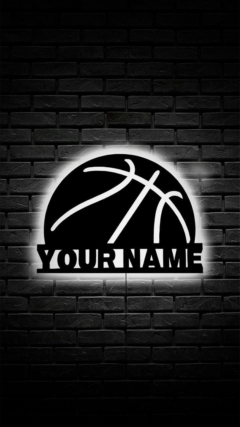 Basketball Wood Wall Art With Rgb Led Light, Basketball Room Decor