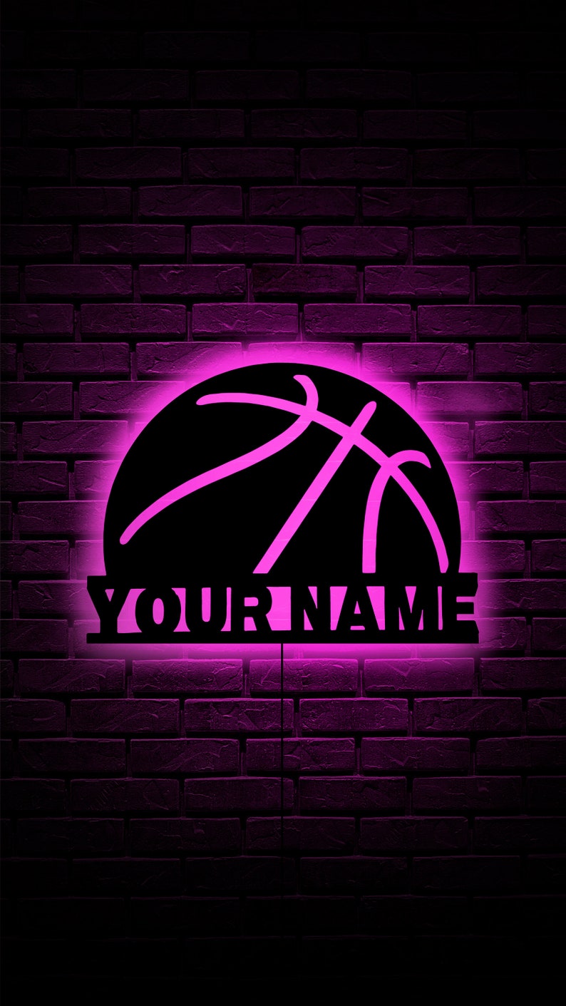 Basketball Wood Wall Art With Rgb Led Light, Basketball Room Decor