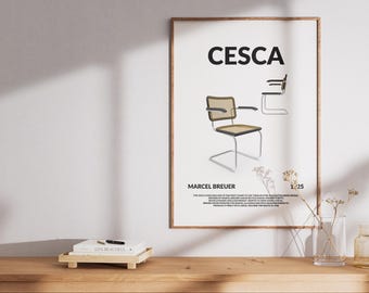 Cesca Chair Poster - Marcel Breuer Bauhaus Print, Mid-Century Modern Furniture Art, Minimalist Wall Decor, Industrial Design Aesthetic