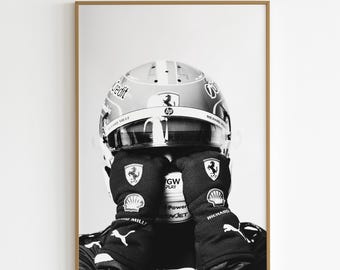 Charles Leclerc Poster | Black & White Formula One Print | F1 Poster Ferrari Print Wall Art Gift for Him | Formula 1 Digital Print