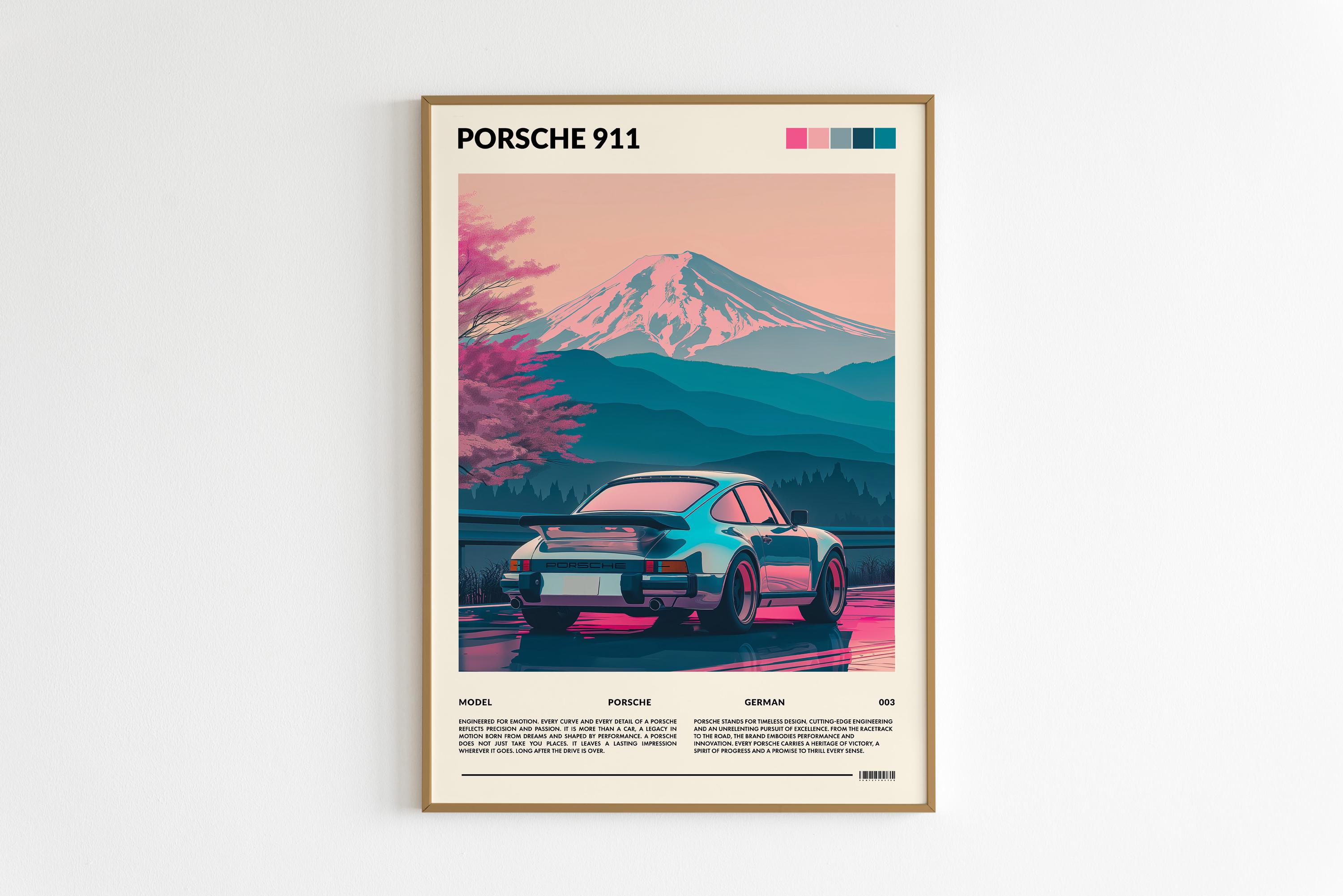 Vintage Porsche 911 Poster – Classic 911 Print Japanese Style Poster – Boyfriend Gift for Him - Porsche Retro Minimalist Wall Art