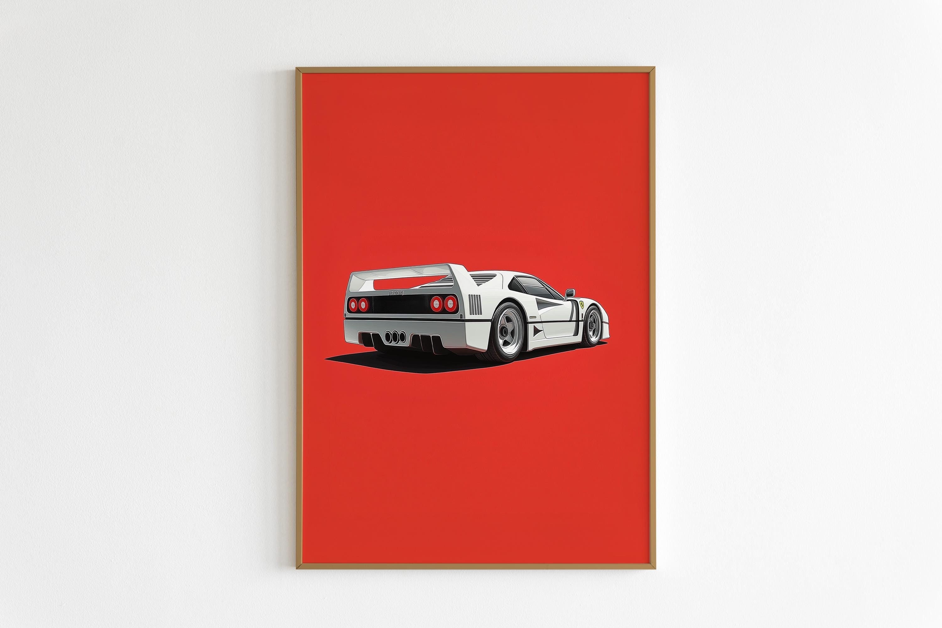 White Ferrari F40 Red Poster Vintage Car Poster Ferrari wall art gift for him Minimalist print