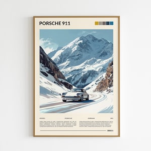 Póster vintage del Porsche 911: póster clásico de viaje por carretera con impresión del 911. Regalo para tu novio. Arte mural minimalista retro de Porsche.