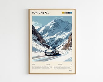 Vintage Porsche 911 Poster – Classic 911 Print Road Trip Poster – Boyfriend Gift for Him - Porsche Retro Minimalist Wall Art
