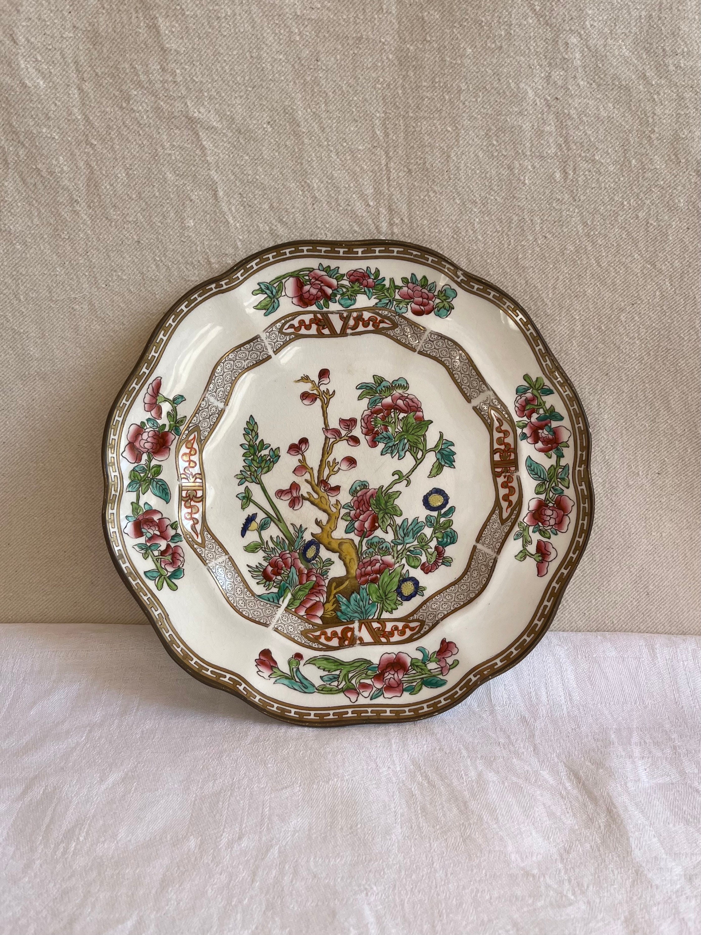 Booth Line 7908 Indian Tree Tunstall Staffordshire silicon china / vintage porcelain Rare Find scalloped rim/ iconic/  Made in England 1910s