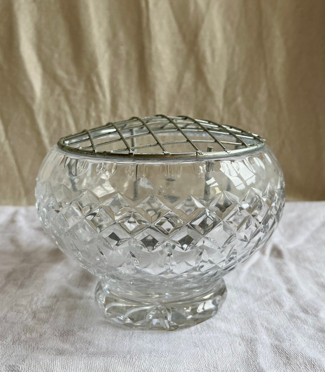 Vintage Cut Glass Rose Flower Arrangement Bowl With a Silver Etsy