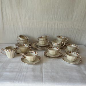 Myott, son & co 7519 vintage porcelain tea set/36 pieces/ Myott vintage tea cups, circa 1942- 1961/flower decor/rare find made in England