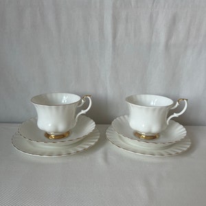 Royal Albert Val D’Or Bone China 2 trios vintage tea/coffee cups, saucers and side plates, English Porcelain, vintage English tableware 1960