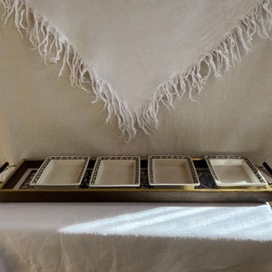 Rare Find Large Long Rectangular Vintage Taunton Vale Melamine Tray with Brass Handles + 4 Rectangular Ceramic Plates / Serving Dishes 1970s