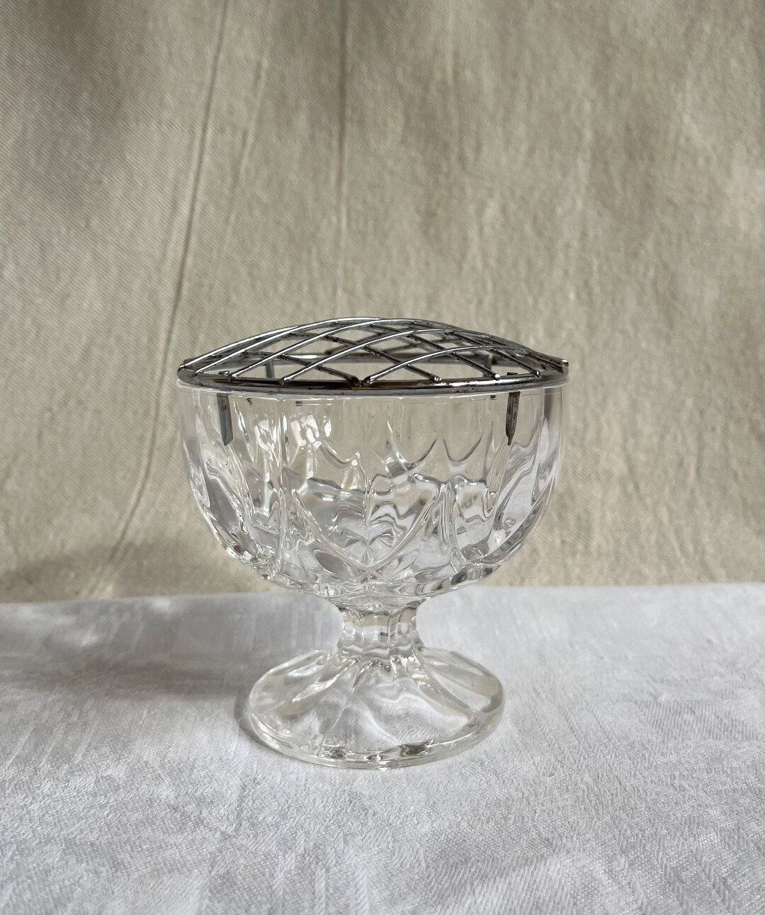 Small Footed Vintage Cut Glass Rose Flower Arrangement Bowl Etsy