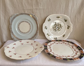 Mix & match vintage porcelain 4 cake/side plates Made in England 1950s - 1970s Fine Bone China: Grosvenor/ Royal Grafton/ Crown/ St Michael