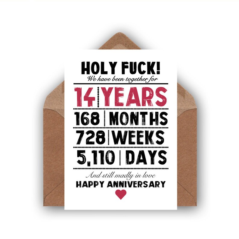 14e verjaardagskaart Grappige verjaardagskaart Mijlpaal jubileumviering 14 jaar samen 14 jaar