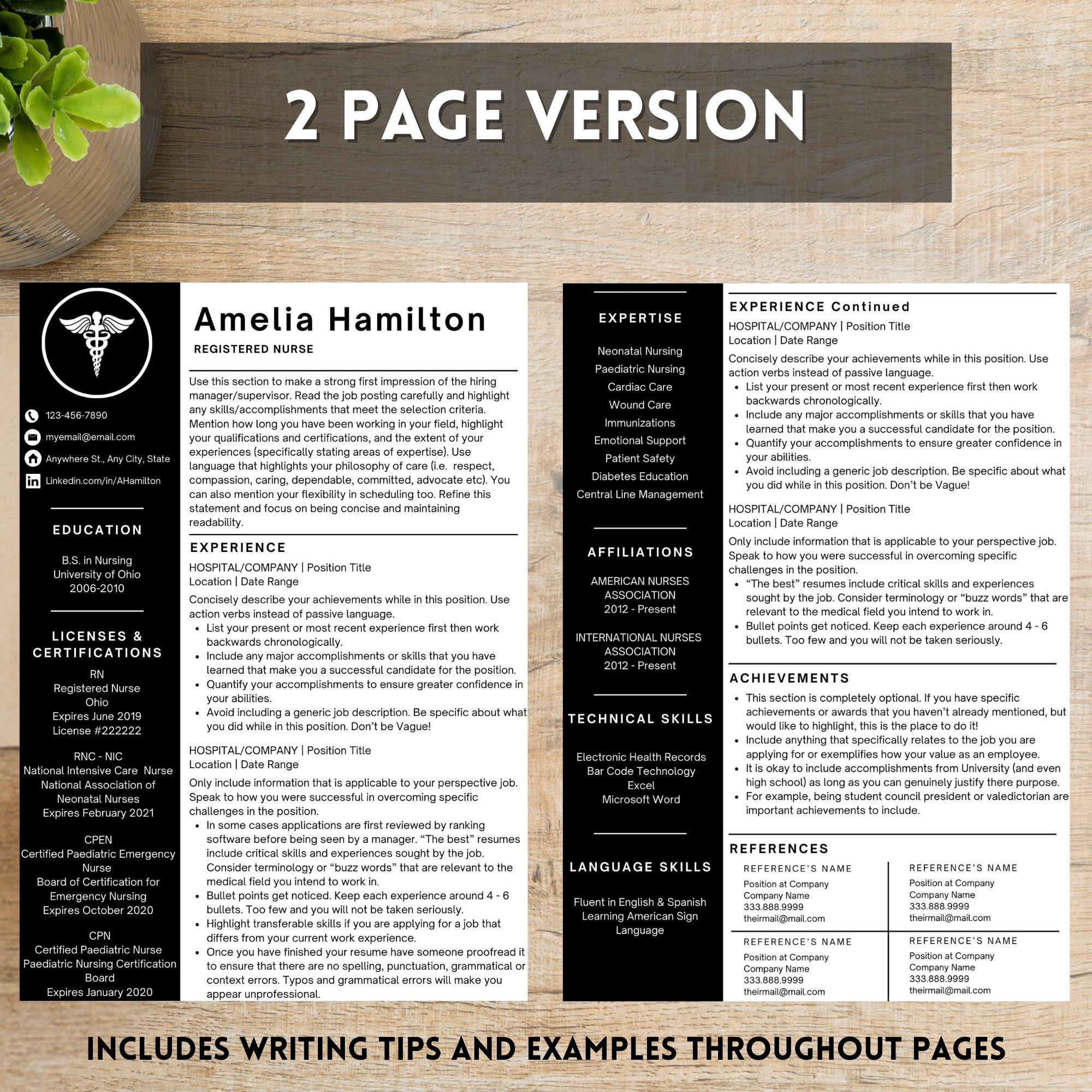 Nursing Resume Template for Google Docs Word & Pages - Etsy