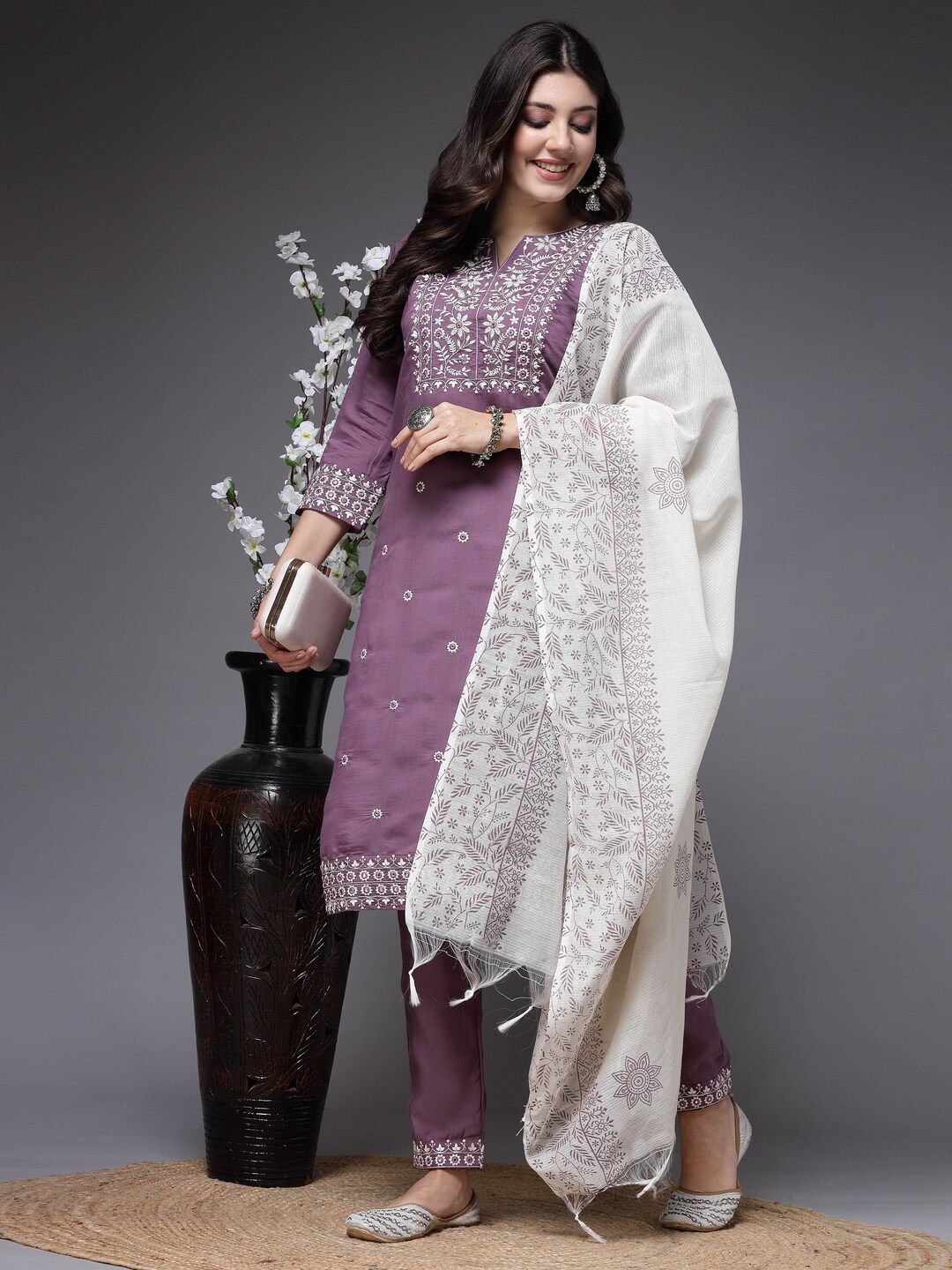 Gaurika Silk Purple Kurti Set with Dupatta