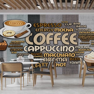 Coffee Types Wallpaper - Removable Wallpaper - Peel and Stick - Cafe Wallpaper - Wall Decor - Coffee Shop Wallpaper