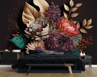 Watercolor Art Luxurious Floral Wallpaper - Botanical Mural - Removable Wallpaper - Peel and Stick - Floral Wallpaper - Wall Decor