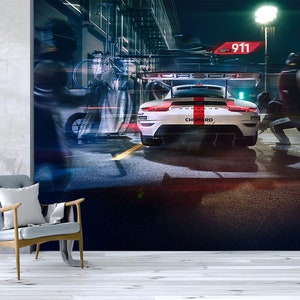 Fast Car Wallpaper, Porsche Murals - Removable Wallpaper - Peel and Stick- Art Deco Wallpaper - Moderne Wallpaper