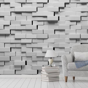 Papel de parede de tijolo branco - Papel de parede vintage - Papel de parede removível - Descasque e cole - Papel de parede de pedra - Decoração de parede
