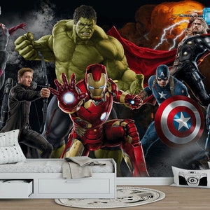 Super Heroes Wallpaper - Avengers Wallpaper - Marvel Mural - Removable Wallpaper - Peel and Stick - Kids Room