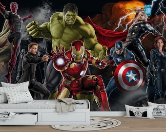 Super Heroes Wallpaper - Avengers Wallpaper - Marvel Mural - Removable Wallpaper - Peel and Stick - Kids Room