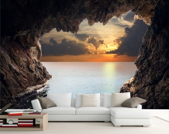 Nature Landscape Wallpaper - Sunset Sea View Wallpaper - Removable Wallpaper - Peel and Stick - Nature Wallpaper - Wall Decor