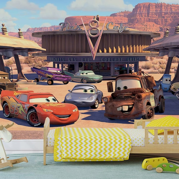 Lightning McQueen Tapete - Autos Wandbild - Wieder abziehbare Tapete - Schälen und Aufkleben - Kinderzimmer Tapete